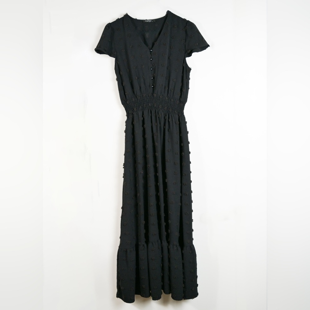 Chic Black Textured Midi Dress